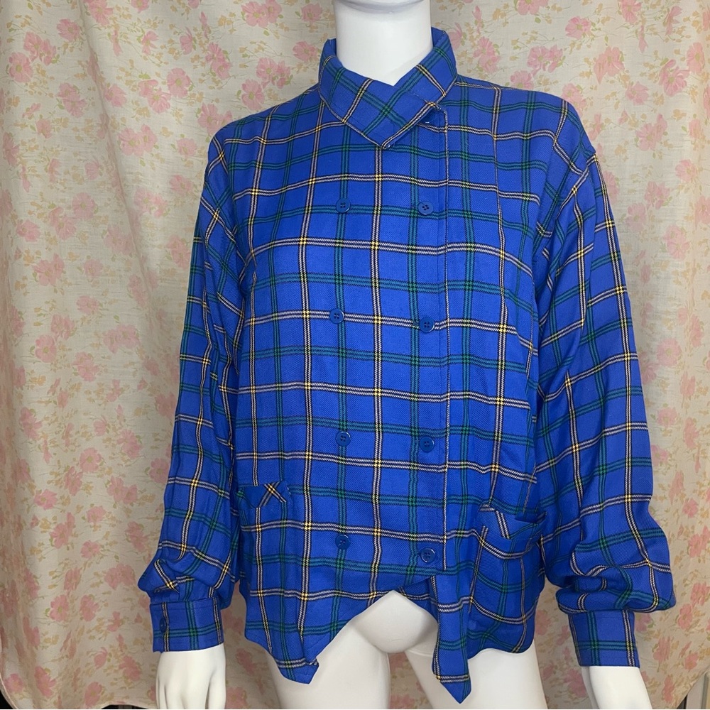 Rare Vintage blue Danny Noble plaid jacket size medium 24x20.5"